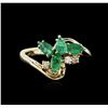 Image 1 : 14KT Yellow Gold 0.92ct Emerald and Diamond Ring