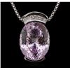 Image 2 : 14KT White Gold 80.22ct Kunzite and Diamond Pendant With Chain