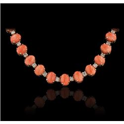 14KT Rose Gold 40.42ctw Pink Coral and Diamond Necklace