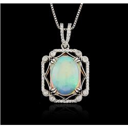 18KT White Gold 8.80ct Opal and Diamond Pendant With Chain