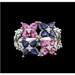 1.50ctw Multi Sapphire and Diamond Ring - 14KT White Gold