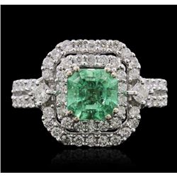 14KT White Gold 1.24ct Emerald and Diamond Ring