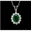 Image 1 : 14KT White Gold 1.58ct Emerald and Diamond Pendant With Chain