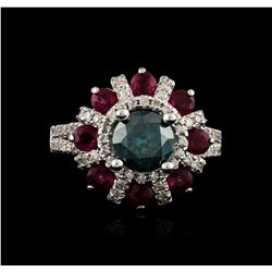 14KT White Gold 1.89ctw Fancy Blue Diamond and Ruby Ring