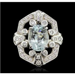 14KT White Gold 4.09ct Aquamarine and Diamond Ring