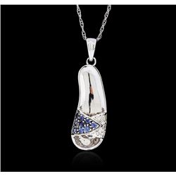 14KT White Gold 0.10ctw Sapphire and Diamond Pendant With Chain