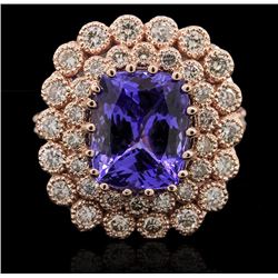 14KT Rose Gold 5.95ct Tanzanite and Diamond Ring