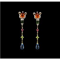 12.96ctw Multi Gemstone and Diamond Earrings - 18KT Yellow Gold