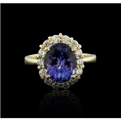 14KT Yellow Gold 4.18ct Tanzanite and Diamond Ring