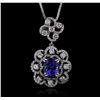 Image 1 : 14KT White Gold 3.64ctw Tanzanite and Diamond Pendant With Chain