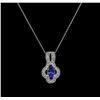 Image 2 : 0.67ct Sapphire and Diamond Pendant With Chain - 14KT White Gold