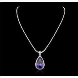 14-18KT White Gold 36.63ct Tanzanite and Diamond Pendant With Chain