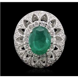 14KT White Gold 2.21ct Emerald and Diamond Ring