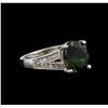 Image 2 : 3.02ct Green Tourmaline and Diamond Ring - 14KT White Gold