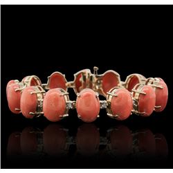 14KT Yellow Gold 64.90ctw Coral and Diamond Bracelet