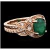 Image 2 : 14KT Rose Gold 2.08ct Emerald and Diamond Ring