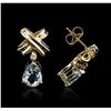 Image 2 : 10KT Yellow Gold 1.00ctw Aquamarine and Diamond Earrings