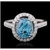 Image 1 : 14KT White Gold 5.77ct Blue Zircon and Diamond Ring