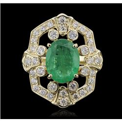 14KT Yellow Gold 2.85ct Emerald and Diamond Ring