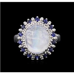 14KT White Gold 6.34ct Blue Moonstone and Blue Sapphire Ring