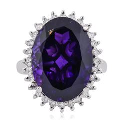 14KT White Gold 11.10ct Amethyst and Diamond Ring