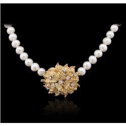 14KT Yellow Gold 0.51ctw Diamond and Pearl Necklace