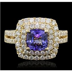 14KT Yellow Gold 1.76ct Tanzanite and Diamond Ring