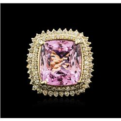 14KT Yellow Gold 36.29ct Kunzite and Diamond Ring