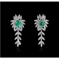 1.36ctw Emerald and Diamond Earrings - 14KT White Gold