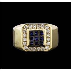 0.84ctw Blue Sapphire and Diamond Ring - 14KT Yellow Gold