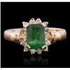 Image 1 : 14KT Rose Gold 1.51ct Emerald and Diamond Ring