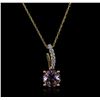 Image 2 : 14KT Yellow Gold 1.13ct Amethyst and Diamond Pendant With Chain