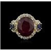 Image 1 : 14KT Yellow Gold 6.79ct Ruby, Sapphire and Diamond Ring