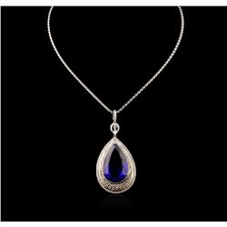 18KT White Gold GIA Certified 69.66ct Tanzanite and Diamond Pendant With Chain