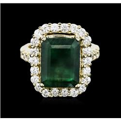 14KT Yellow Gold 6.96ct Emerald and Diamond Ring