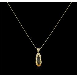 6.66ct Citrine and Diamond Pendant With Chain - 14KT Yellow Gold