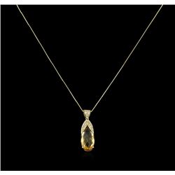 6.66ct Citrine and Diamond Pendant With Chain - 14KT Yellow Gold