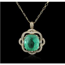 14KT Yellow Gold GIA Cert 52.12ct Emerald and Diamond Pendant With Chain