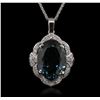 Image 2 : 14KT White Gold 21.43ct Blue Topaz and Diamond Pendant With Chain
