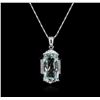 Image 2 : 14KT White Gold 13.00ct Aquamarine and Diamond Pendant With Chain
