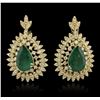 Image 1 : 14KT Yellow Gold 8.07ctw Emerald and Diamond Earrings