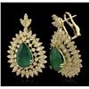 Image 2 : 14KT Yellow Gold 8.07ctw Emerald and Diamond Earrings