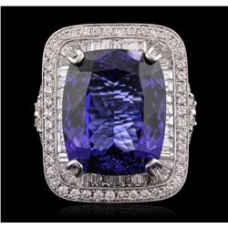 18KT White Gold GIA Certified 21.75ct Tanzanite and Diamond Ring