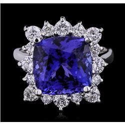 14KT White Gold GIA Certified 7.53ct Tanzanite and Diamond Ring