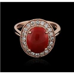 14KT Rose Gold 2.80ct Coral and Diamond Ring