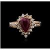 Image 1 : 14KT Rose Gold 1.42ct Ruby and Diamond Ring