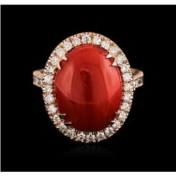 14KT Rose Gold 10.94ct Coral and Diamond Ring