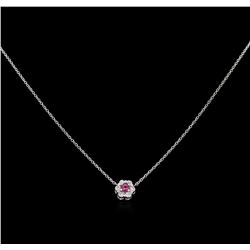 0.15ct Rubellite and Diamond Pendant With Chain - 14KT White Gold