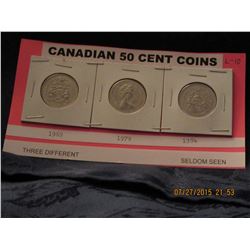 1969, 1979, AND 1984 CANADIAN FIFTY CENT COINS (L127-10)