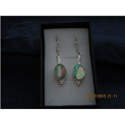 NATURAL ABALONE DANGLE EARRINGS SET IN .925 SILVER PLATE OVER SOLID COPPER (L134-14)
